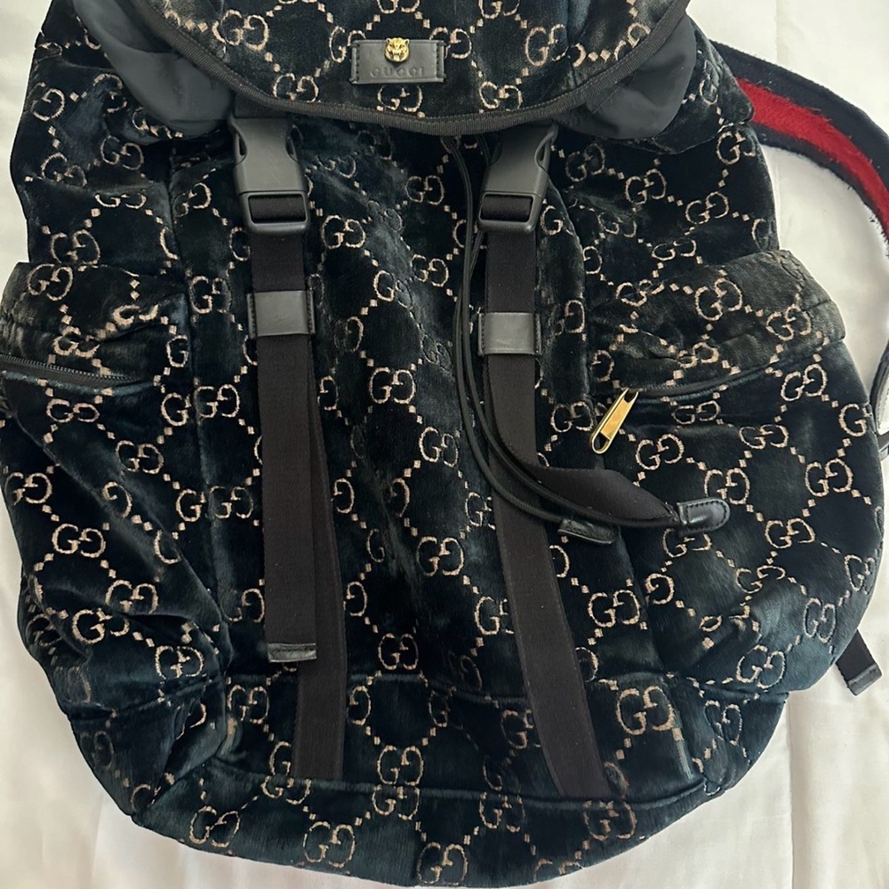 Gucci Velvet Black and Gold Backpack